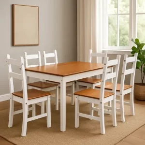 Comedor 6 Sillas Pino Tratado Blanco / Nogal Mexicana
